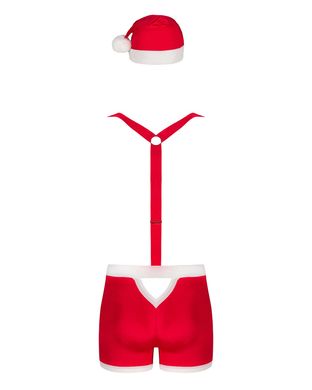 Чоловічий еротичний костюм Санта-Клауса Obsessive Mr Claus S/M, боксери на підтяжках, шапочка з помп SO7294 фото