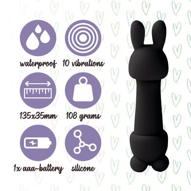 Мінівібратор FeelzToys Mister Bunny Black з двома насадками SO4438 фото