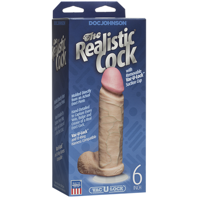 Фалоімітатор Doc Johnson The Realistic Cock 6 inch White - PVC, Vack-U-Lock, діаметр 4,3 см SO2788 фото