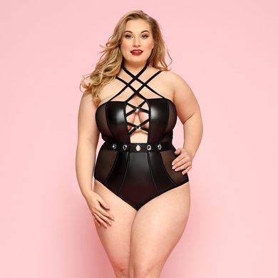 Сексуальне боді JSY «Пристрасна Лорейн» Plus Size Black, люверси, стрепи, екошкіра, шнурівка SO8378 фото