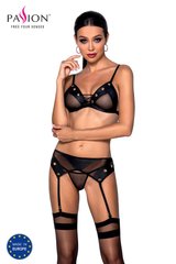 Комплект білизни Passion NESSY SET L/XL black, бюстгальтер, пояс для панчіх, стрінги SO8457 фото