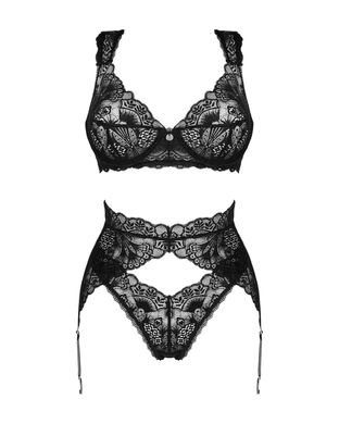 Комплект білизни Obsessive Donna Dream 3-pcs set M/L Black, бюстгальтер, стрінги, пояс для панчіх SO8637 фото