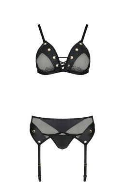 Комплект білизни Passion NESSY SET S/M black, бюстгальтер, пояс для панчіх, стрінги SO8458 фото