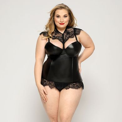 Латексний комплект білизни JSY «Пристрасна Ірис» Plus Size, Black, корсет, стрінги, мереживо SO8383 фото