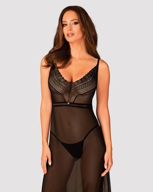 Полупрозрачная длинная сорочка Obsessive Estiqua chemise XL/2XL, черный, ассиметричный крой SO7264 фото