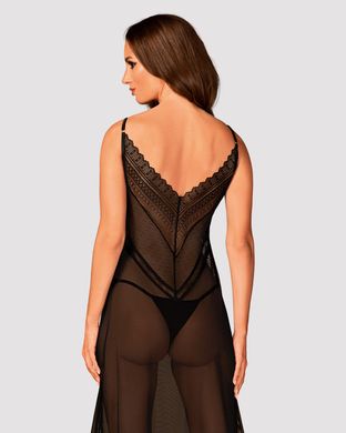 Полупрозрачная длинная сорочка Obsessive Estiqua chemise XL/2XL, черный, ассиметричный крой SO7264 фото