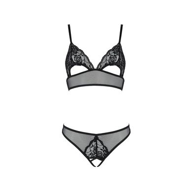 Комплект: бралет з ажурним ліфом та відкритими трусиками Christa Set with Open Bra black L/XL — Pass SO5759 фото