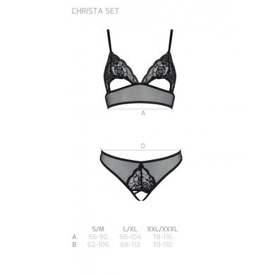 Комплект: бралет з ажурним ліфом та відкритими трусиками Christa Set with Open Bra black L/XL — Pass SO5759 фото