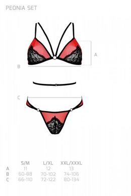 Комплект білизни Passion PEONIA SET L/XL red, бра, трусики SO8466 фото