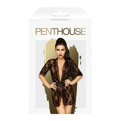 Комплект пеньюар з декором у вигляді троянд та стрінгами Penthouse - Sweet Retreat Black S/L SO4364 фото