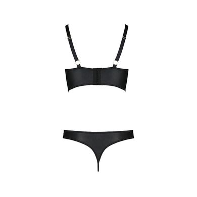 Комплект з екошкіри з люверсами та ремінцями Malwia Bikini black S/M — Passion, бра та трусики SO5763 фото