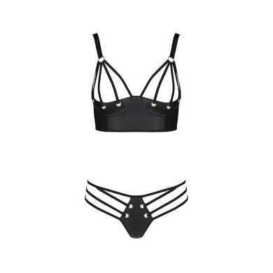 Комплект з екошкіри з люверсами та ремінцями Malwia Bikini black S/M — Passion, бра та трусики SO5763 фото