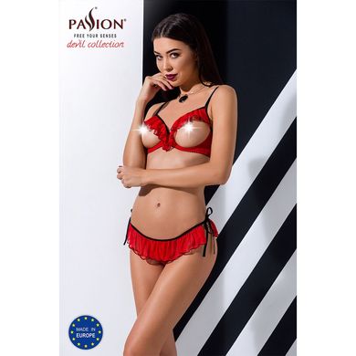 Комплект білизни CHERRY SET OpenBra red L/XL - Passion Exclusive: відкритий ліф, трусики-спідничка PS25507 фото