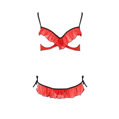 Комплект білизни CHERRY SET OpenBra red L/XL - Passion Exclusive: відкритий ліф, трусики-спідничка PS25507 фото