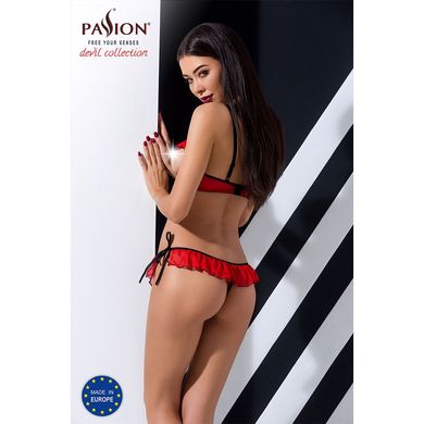 Комплект білизни CHERRY SET OpenBra red L/XL - Passion Exclusive: відкритий ліф, трусики-спідничка PS25507 фото