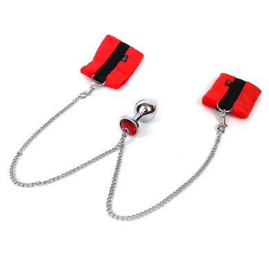 Наручники з металевою анальною пробкою Art of Sex Handcuffs with Metal Anal Plug size M Red SO6182 фото