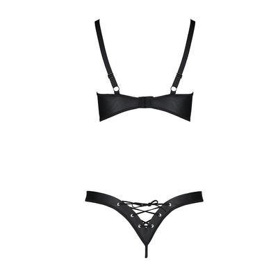 Комплект из экокожи CELINE BIKINI black S/M — Passion: открытый бра с лентами, стринги со шнуровкой SO6401 фото