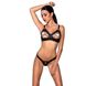 Комплект з екошкіри CELINE BIKINI black S/M — Passion: відкритий бра зі стрічками, стрінги зі шнурів SO6401 фото 1