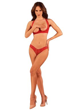 Комплект білизни Obsessive Lacelove cupless 2-pcs set XS/S Red, відкритий доступ, відкриті груди SO8652 фото