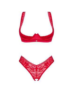 Комплект білизни Obsessive Lacelove cupless 2-pcs set XS/S Red, відкритий доступ, відкриті груди SO8652 фото