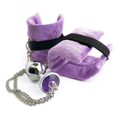 Наручники з металевою анальною пробкою Art of Sex Handcuffs with Metal Anal Plug size M Purple SO6183 фото