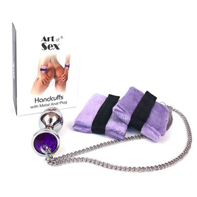 Наручники з металевою анальною пробкою Art of Sex Handcuffs with Metal Anal Plug size M Purple SO6183 фото