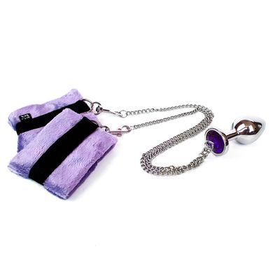 Наручники з металевою анальною пробкою Art of Sex Handcuffs with Metal Anal Plug size M Purple SO6183 фото