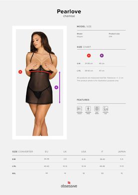 Прозрачная сорочка с открытой грудью Obsessive Pearlove chemise & thong black S/M, трусики SO7877 фото