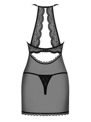 Прозрачная сорочка с открытой грудью Obsessive Pearlove chemise & thong black S/M, трусики SO7877 фото