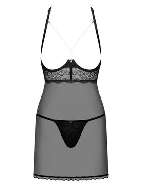 Прозрачная сорочка с открытой грудью Obsessive Pearlove chemise & thong black S/M, трусики SO7877 фото