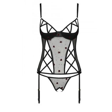 Корсет з підв'язками + стрінги LOVELIA CORSET black L/XL - Passion SO4765 фото