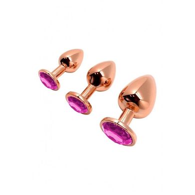 Металева анальна пробка Wooomy Tralalo Rose Gold Metal Plug Magenta L, діаметр 4 см, довжина 9 см SO7425 фото