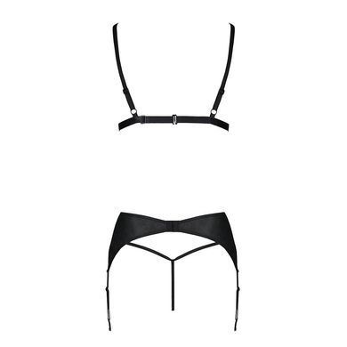 Комплект з екошкіри Passion Miley Set black L/XL: трусики, бюстгальтер, пояс для панчіх SO5771 фото