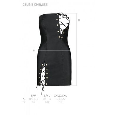 Мини-платье из экокожи Celine Chemise black L/XL — Passion: шнуровка, трусики в комплекте SO6406 фото