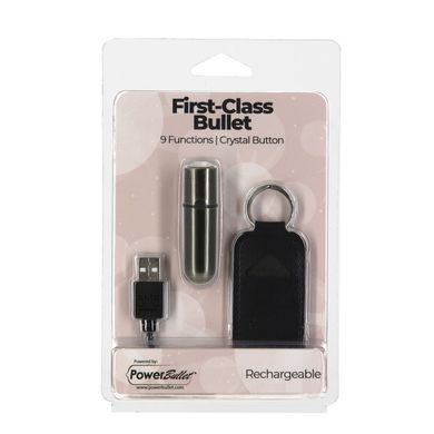 Вибропуля PowerBullet First-Class Bullet 2.5″ with Key Chain Pouch, Gun Metal, 9 режимов вибрации SO6846 фото