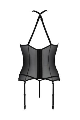 Корсет з пажами Passion SATARA CORSET XXL/XXXL black, стрінги, мереживо, застібки спереду та ззаду SO8477 фото