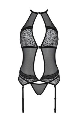 Корсет з пажами Passion SATARA CORSET XXL/XXXL black, стрінги, мереживо, застібки спереду та ззаду SO8477 фото