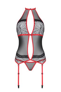 Корсет з пажами PassionSATARA CORSET L/XL red, стрінги, мереживо, застібки спереду та ззаду SO8478 фото