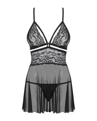 Еротичний мереживний комплект із сіточкою Obsessive 838-BAB-1 babydoll & thong black L/XL, чорний, п SO7182 фото