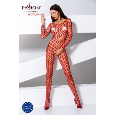 Бодістокінг Passion BS068 red, комбінезон, велика сітка, довгий рукав PBS068R фото