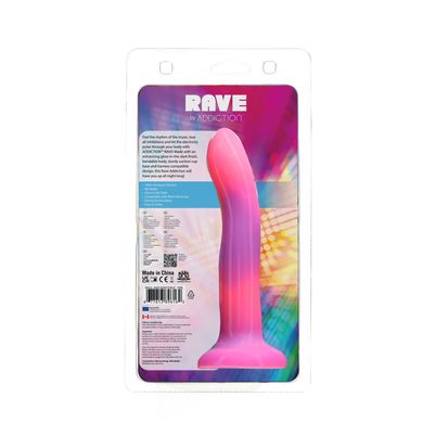 Фалоімітатор, що світиться в темряві, ADDICTION Rave 8″, Glow in the Dark Dildo Pink Purple, 20,3 см SO6850 фото