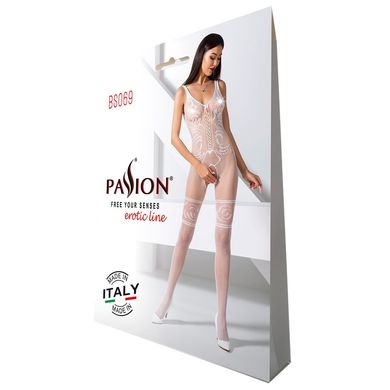 Бодістокінг Passion BS069 white, комбінезон, імітація панчох і боді PBS069W фото