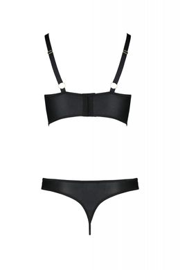 Комплект из экокожи Passion Malwia Bikini 4XL/5XL black, с люверсами и ремешками, бра, трусики SO7096 фото