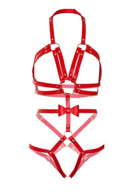 Портупея-тедди из ремней Leg Avenue Studded O-ring harness teddy M Red, экокожа SO8561 фото