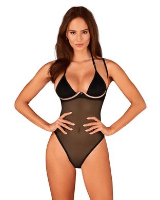 Прозоре боді Obsessive Selinne teddy XS/S Black, дрібна сітка, подвійні бретелі SO8664 фото