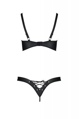 Комплект из экокожи Passion Celine Bikini 4XL/5XL black, открытый бра, стринги со шнуровкой SO7057 фото