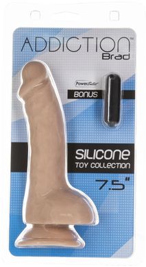 Изогнутый фаллоимитатор на присоске ADDICTION — BRAD 7,5″ Dildo With Balls, Beige SO5584 фото