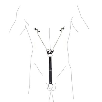 Зажимы для сосков с фиксацией на мошонке Nipple Clamps for Men, Эко кожа SO5146 фото