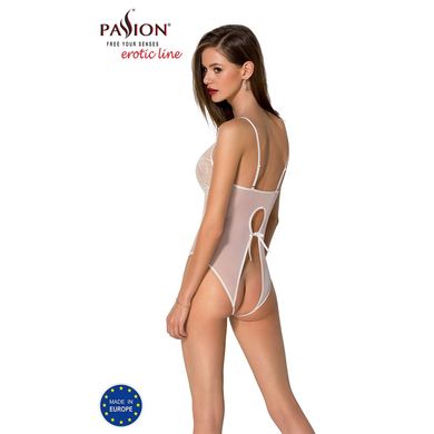 Боді з ажурним декором та відкритим кроком Ursula Body white L/XL — Passion SO5832 фото