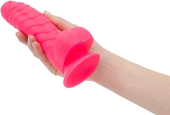 Ребристый фаллоимитатор на присоске ADDICTION — Tom 7″ Dildo With Balls — Pink, вибропуля в подарок SO5585 фото